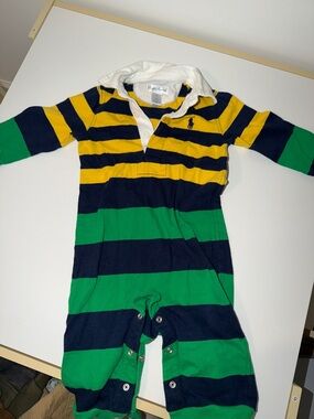 Ralph Lauren Striped Rugby One-Piece in Navy, Green & Yellow